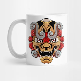 The Furious Japanese Lion - Komainu Vector art illustration Mug